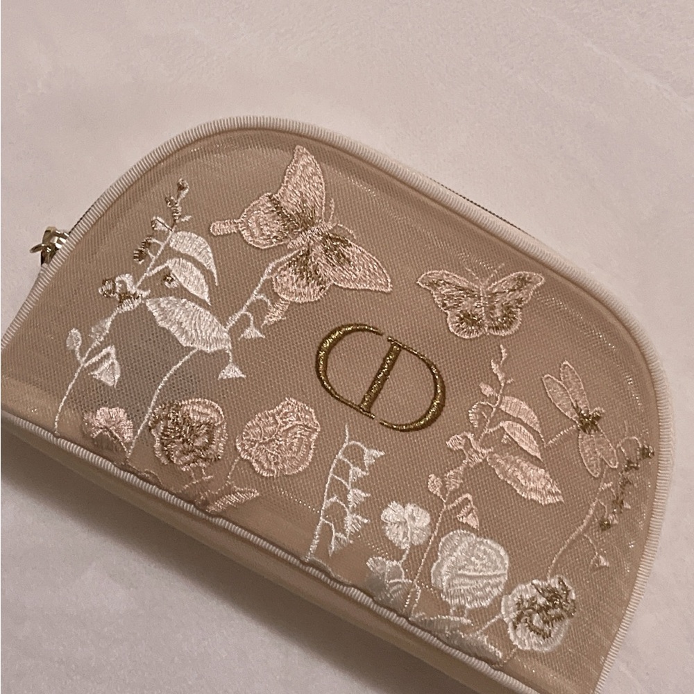 Dior Beige Floral Embroidered Women's Makeup bag. Mother’s Day limited edition